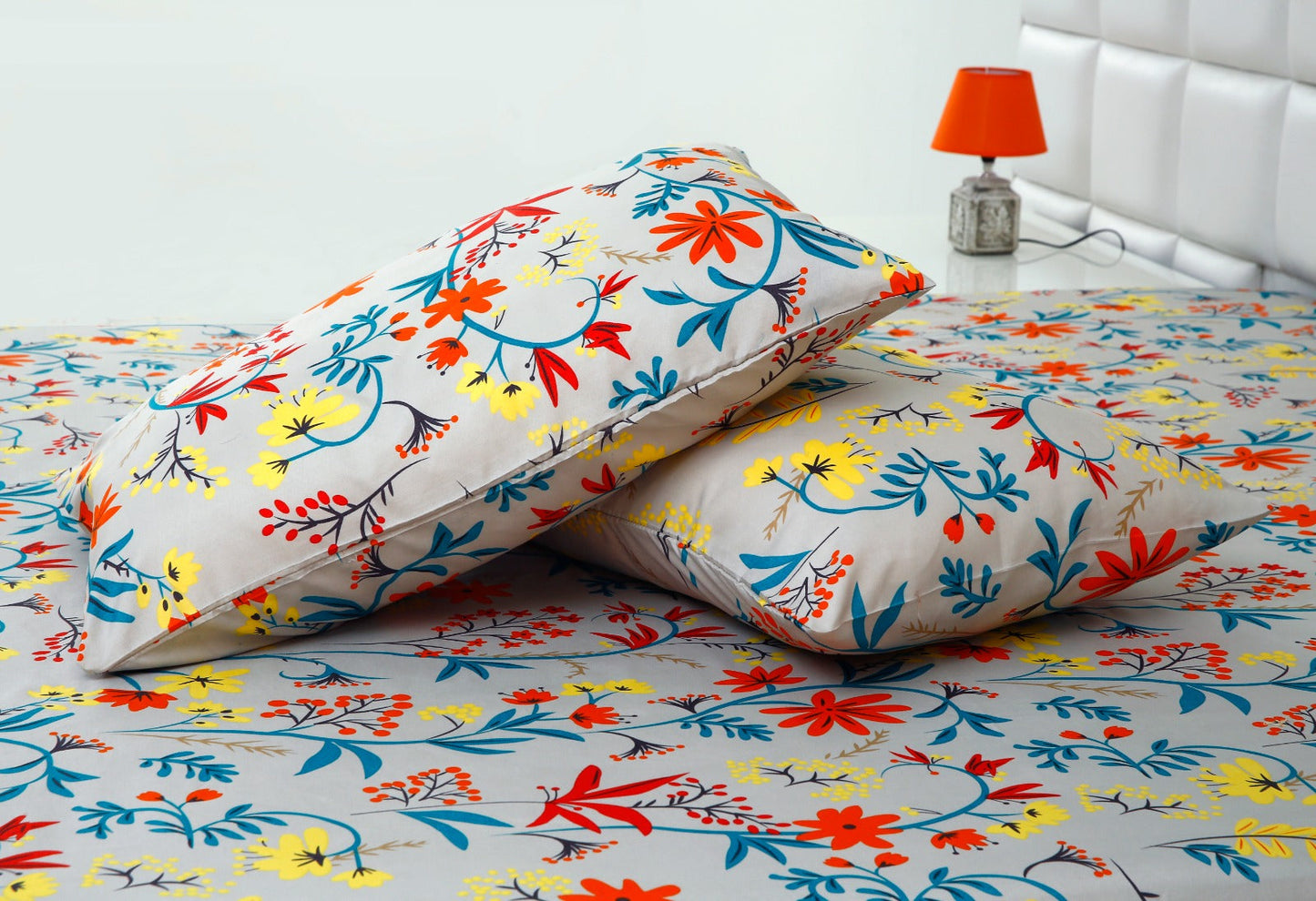 3 PCs Double Bed Sheet-Orange Lilly Bed Sheets Apricot