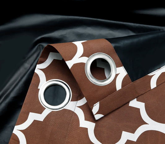 2 PCs Blackout Room Curtains-Brown Geometric Curtains Apricot