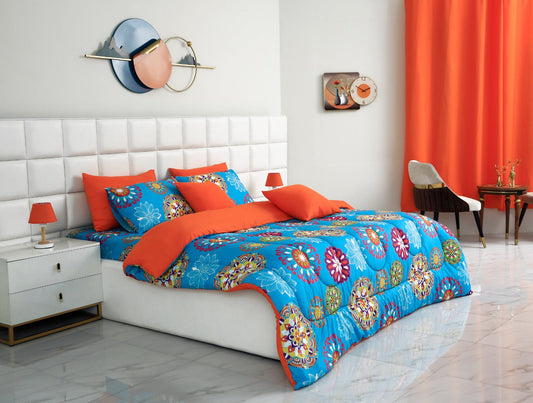 8 PCs Winter Comforter Set- Turquoise Flower Comforters Apricot
