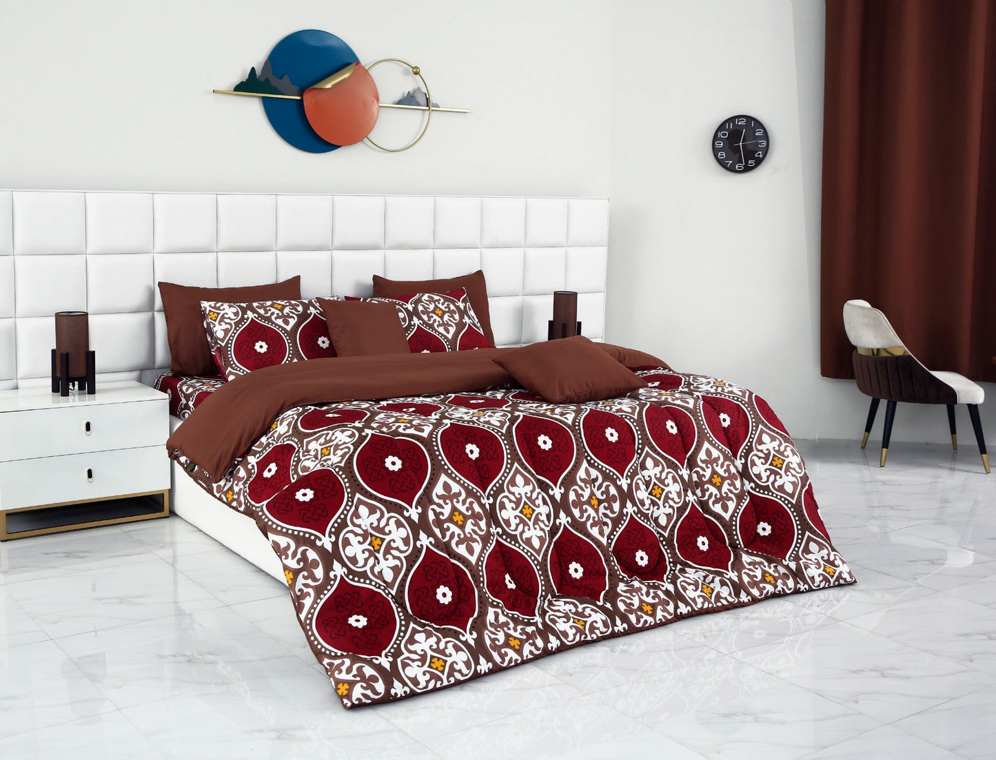5 PCs Single Comforter Set-Brown Crown Comforters Apricot