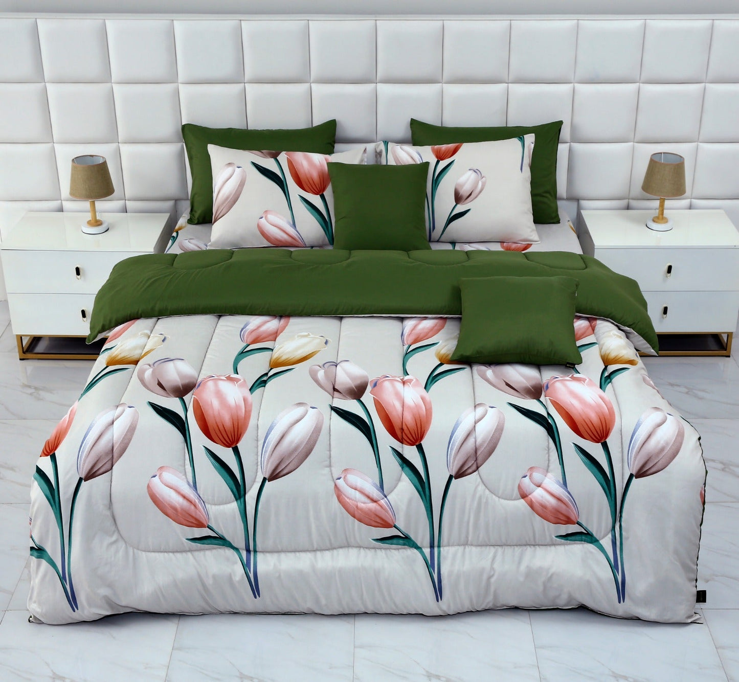 5 PCs Single Comforter Set-Tulip Comforters Apricot