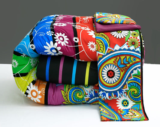 8 PCs Winter Comforter Set-Multi Flowers Comforters Apricot