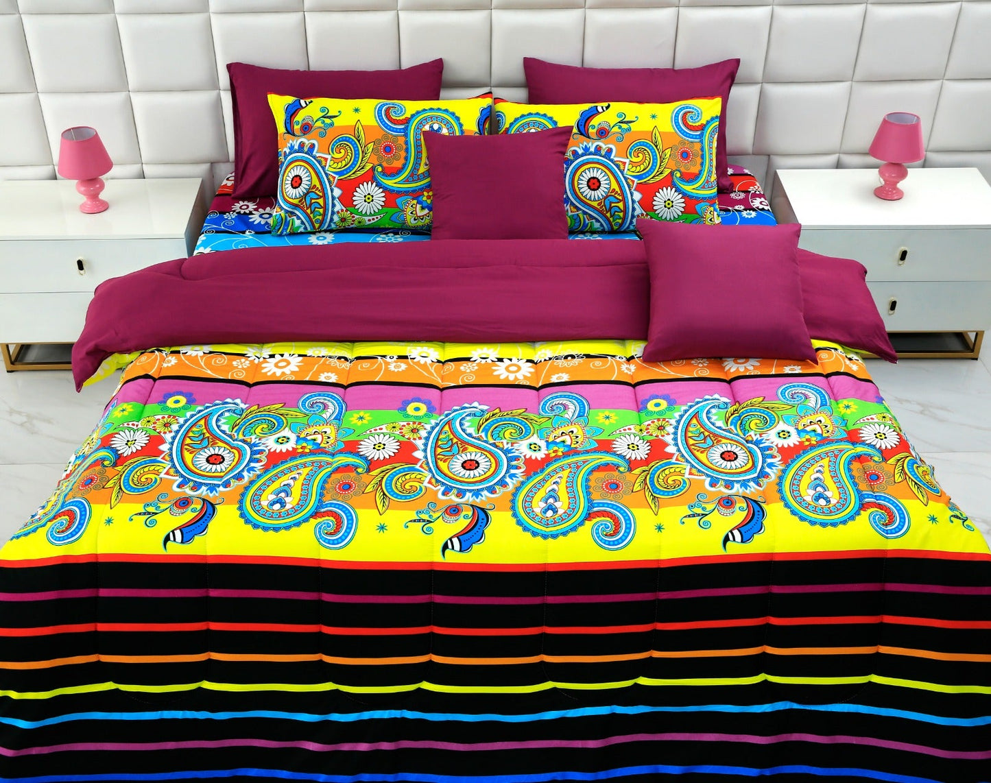 8 PCs Winter Comforter Set-Multi Flowers Comforters Apricot