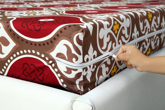 Zipper Mattress Cover Printed-Brown Crown Protectors Apricot