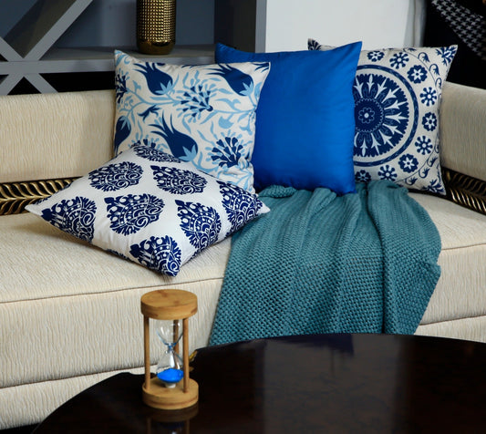 4 PCs Digital Printed Cotton Cushions-Blue Branco cushions Apricot