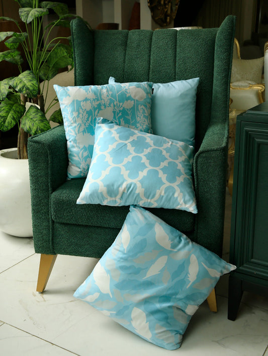 4 PCs Digital Printed Cotton Cushions-Ocean Blue cushions Apricot