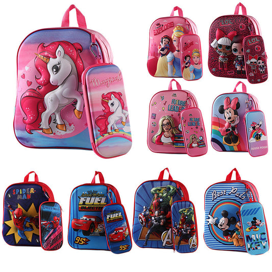 2 PCs Kids School Bag with Geometry Box-Spider Man Apricot