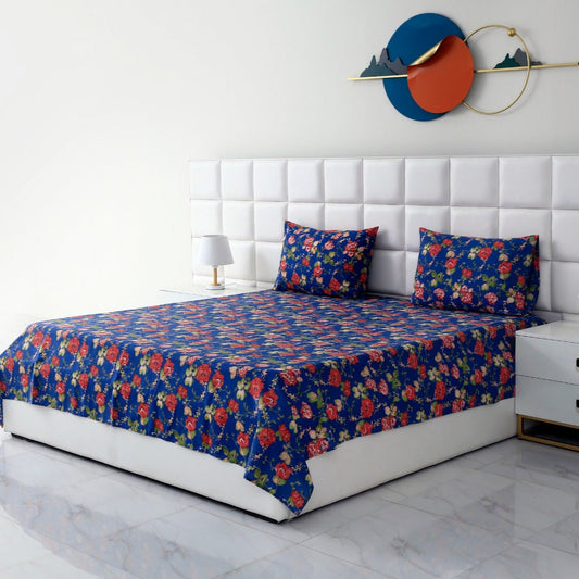 3 PCs Double Bed Sheet-Botanic Bed Sheets Apricot