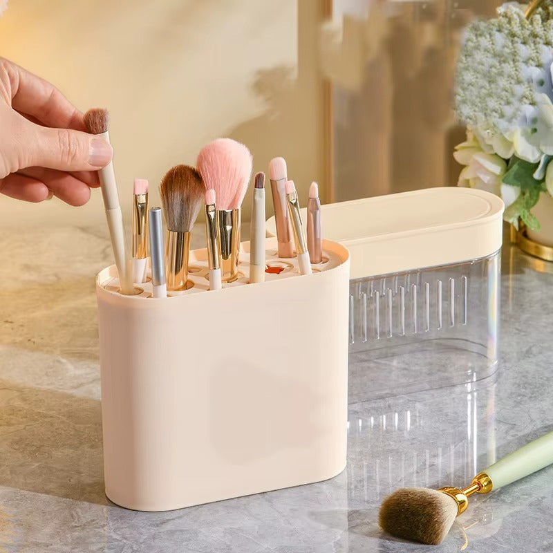 3 in 1 Makeup Brush Cleaning Box-beige Cosmetic Organizer Apricot