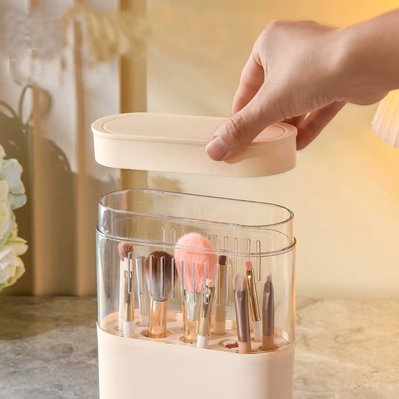 3 in 1 Makeup Brush Cleaning Box-beige Cosmetic Organizer Apricot