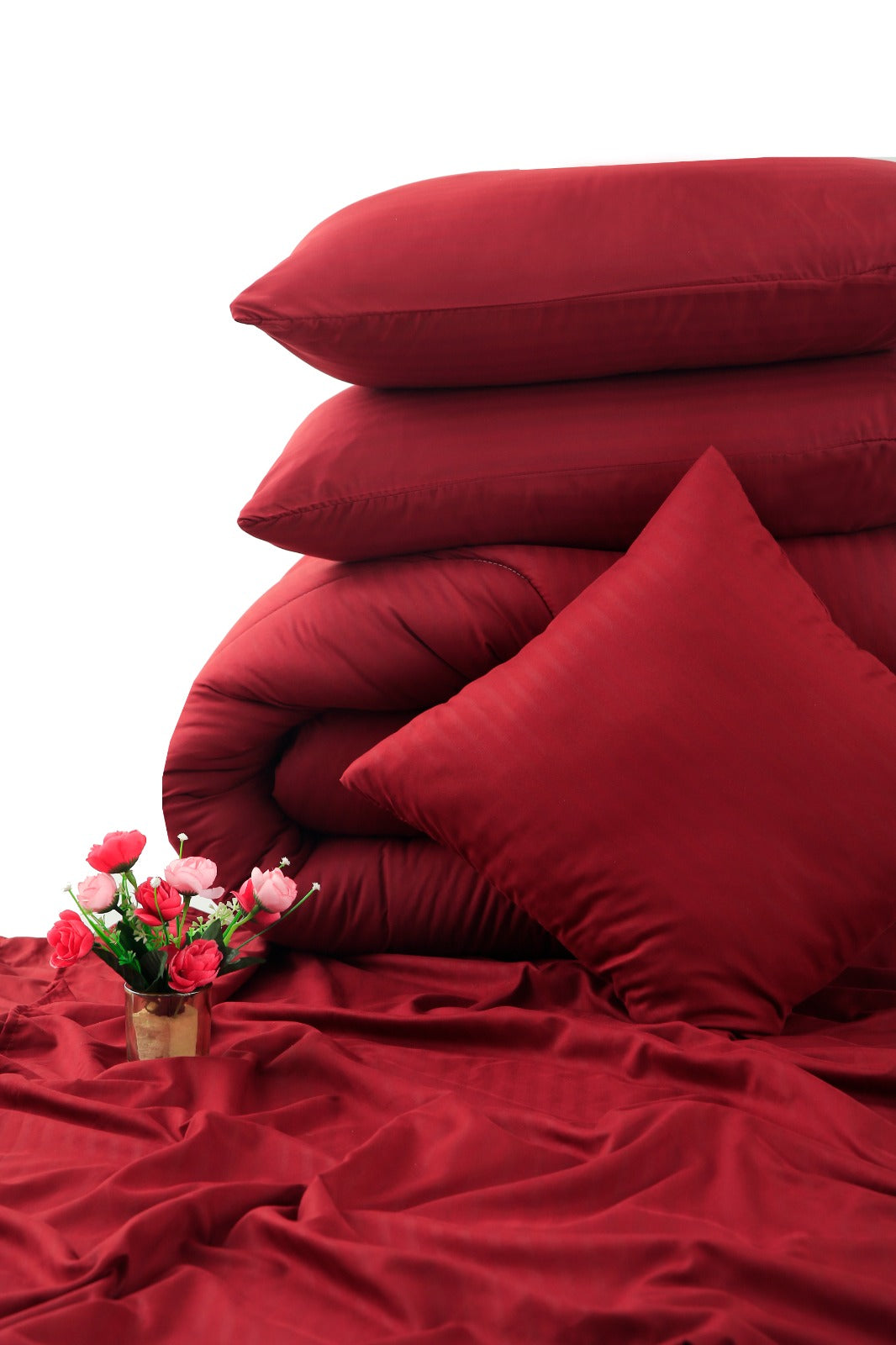 8 PCs Winter Razai Set-Dyed Maroon Comforters Apricot