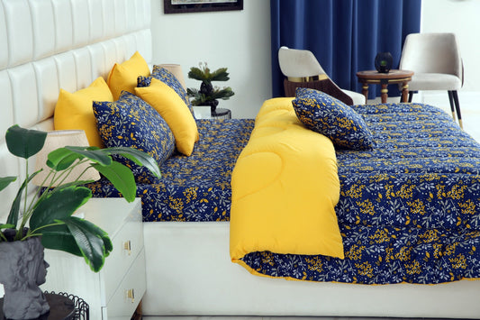 5 PCs Single Comforter Set-Daffodils Comforters Apricot