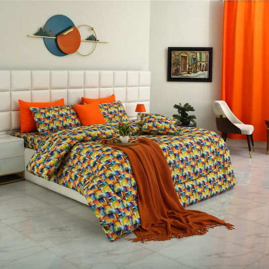 8 PCs Winter Razai Set-Coral Rush Comforters Apricot