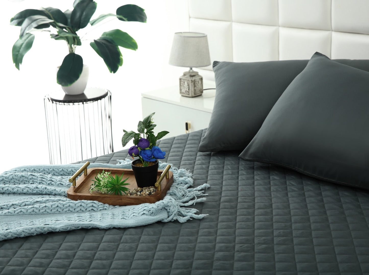 Quilted Waterproof Mattress Protector-Grey Protectors Apricot