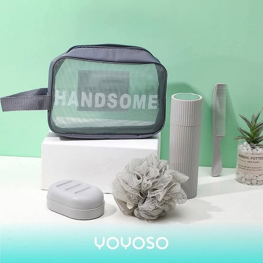 4Pcs Acrylic Travel Personal Tools With Bag-SA2408-294 Cosmetic Pouches Apricot