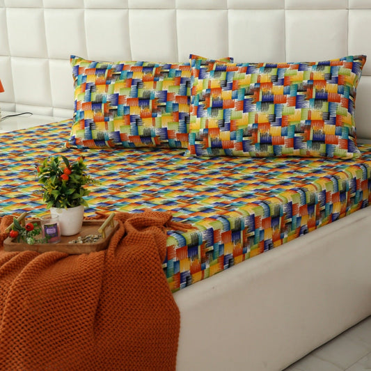 3 PCs Double Bed Sheet-Coral Rush Bed Sheets Apricot