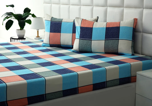 Fitted Bed Sheet-Pastel Check Fitted Sheets Apricot