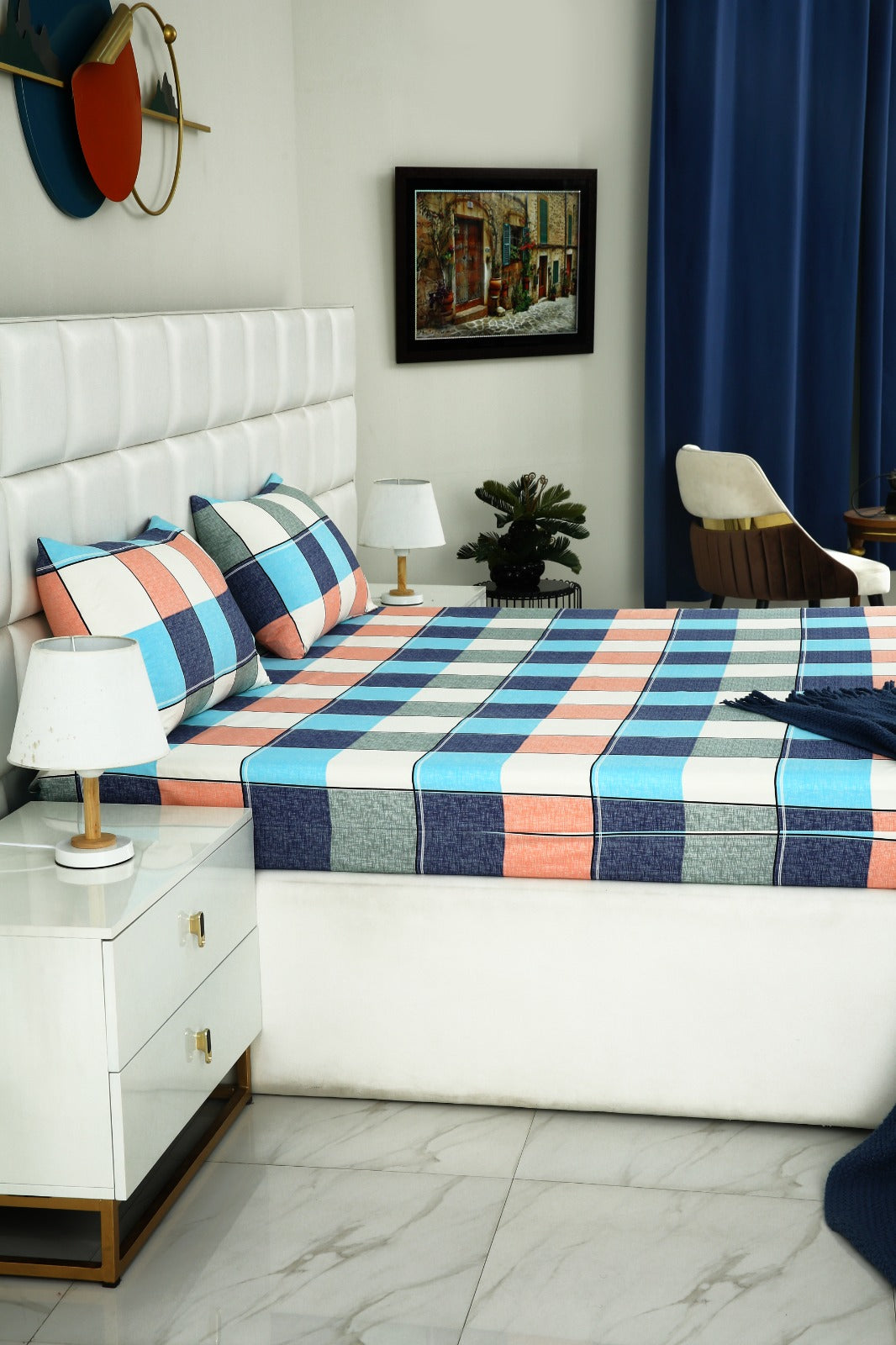 Fitted Bed Sheet-Pastel Check Fitted Sheets Apricot