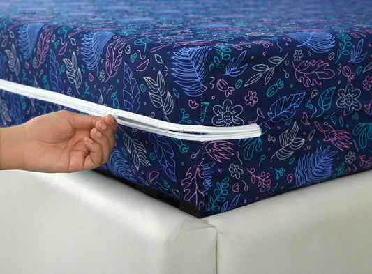 Zipper Mattress Cover Printed-Blue Lilly Protectors Apricot