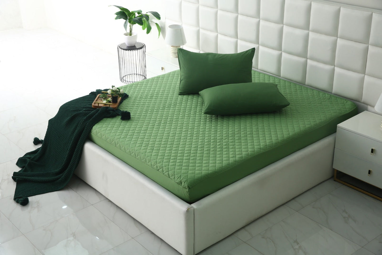 Quilted Waterproof Mattress Protector-Green Protectors Apricot