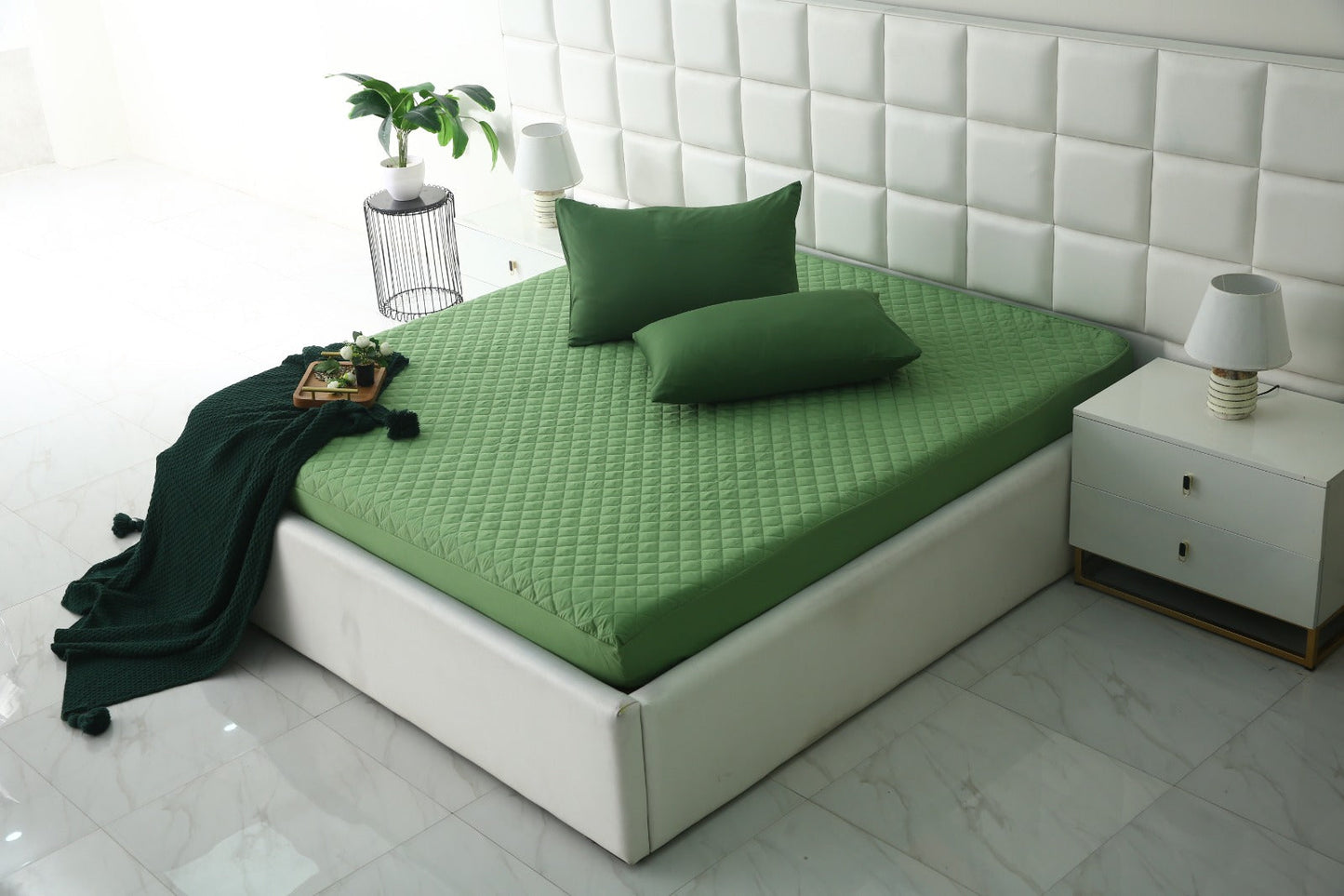 Quilted Waterproof Mattress Protector-Green Protectors Apricot