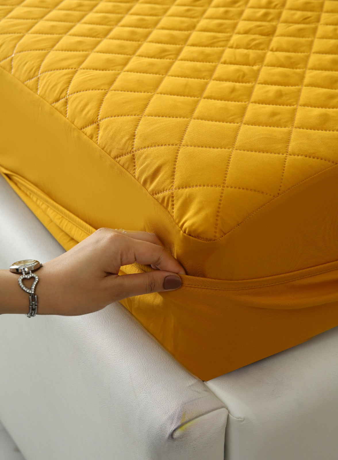 Quilted Waterproof Mattress Protector-Mustard Protectors Apricot