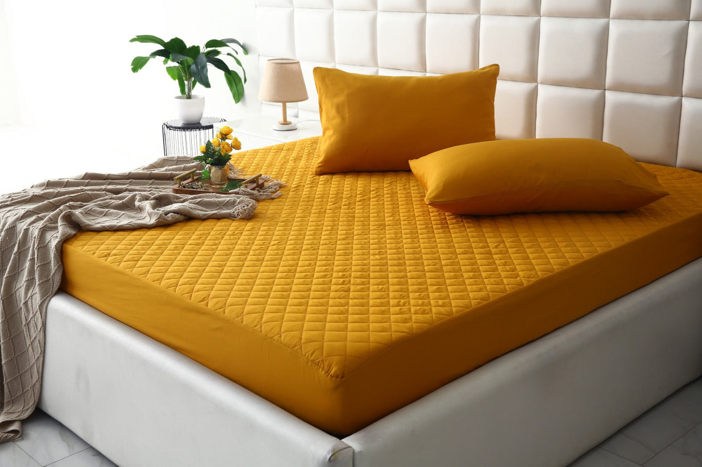 Quilted Waterproof Mattress Protector-Mustard Protectors Apricot