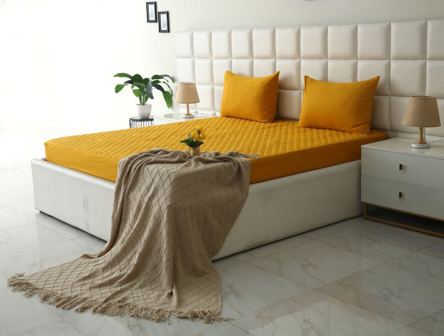 Quilted Waterproof Mattress Protector-Mustard Protectors Apricot