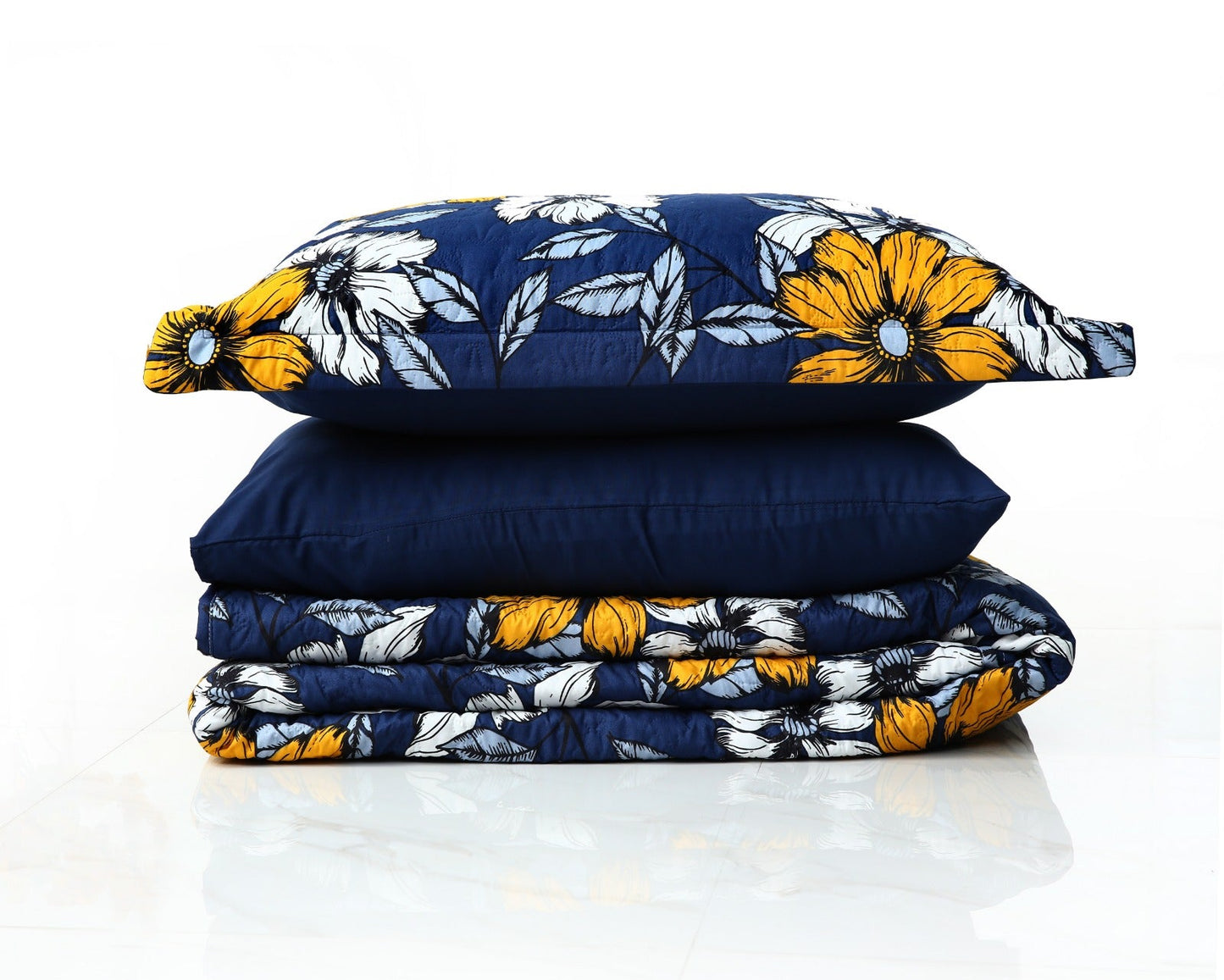 6 PCs Printed Bed Spread Set-White Flower Bed Spread Apricot