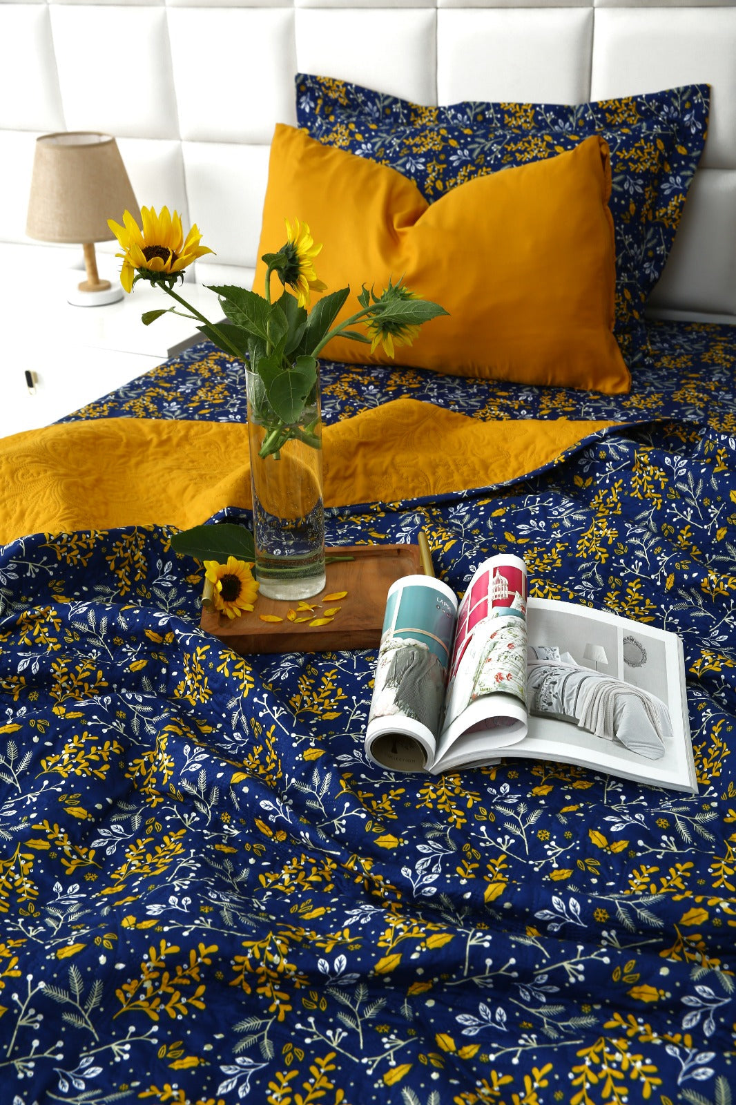 6 PCs Printed Bed Spread Set-Daffodil Bed Spread Apricot