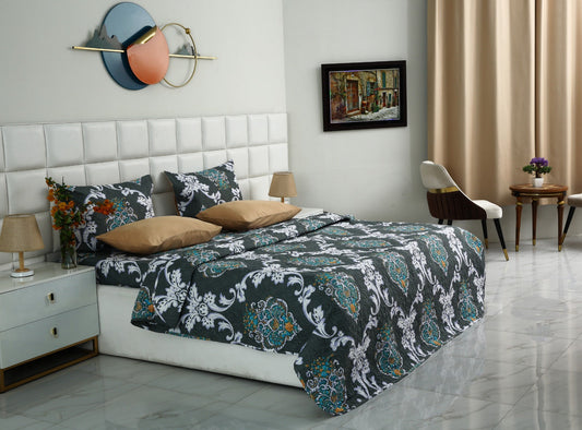 6 PCs Printed Bed Spread Set-Medallion Gold Bed Spread Apricot