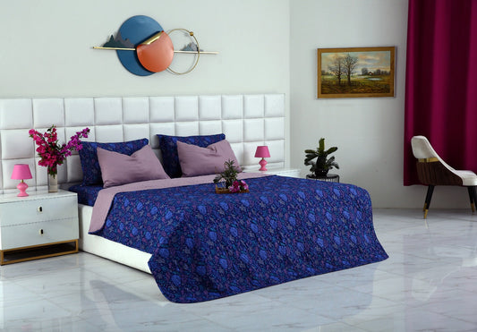 6 PCs Printed Bed Spread Set-Blue Lilly Bed Spread Apricot