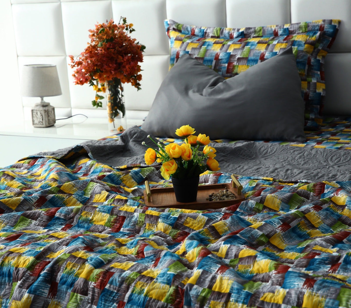 6 PCs Printed Bed Spread Set-Multi Ombre Bed Spread Apricot
