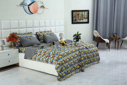 6 PCs Printed Bed Spread Set-Multi Ombre Bed Spread Apricot