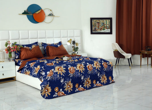 6 PCs Printed Bed Spread Set-Ethnic Flowers Bed Spread Apricot