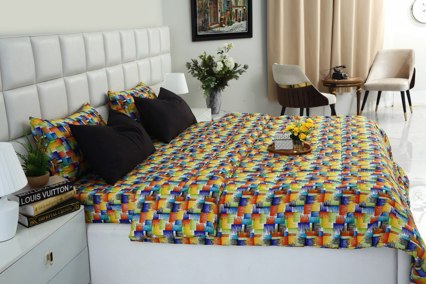 6 PCs Summer Comforter Set-Coral Rush Bed Spread Apricot
