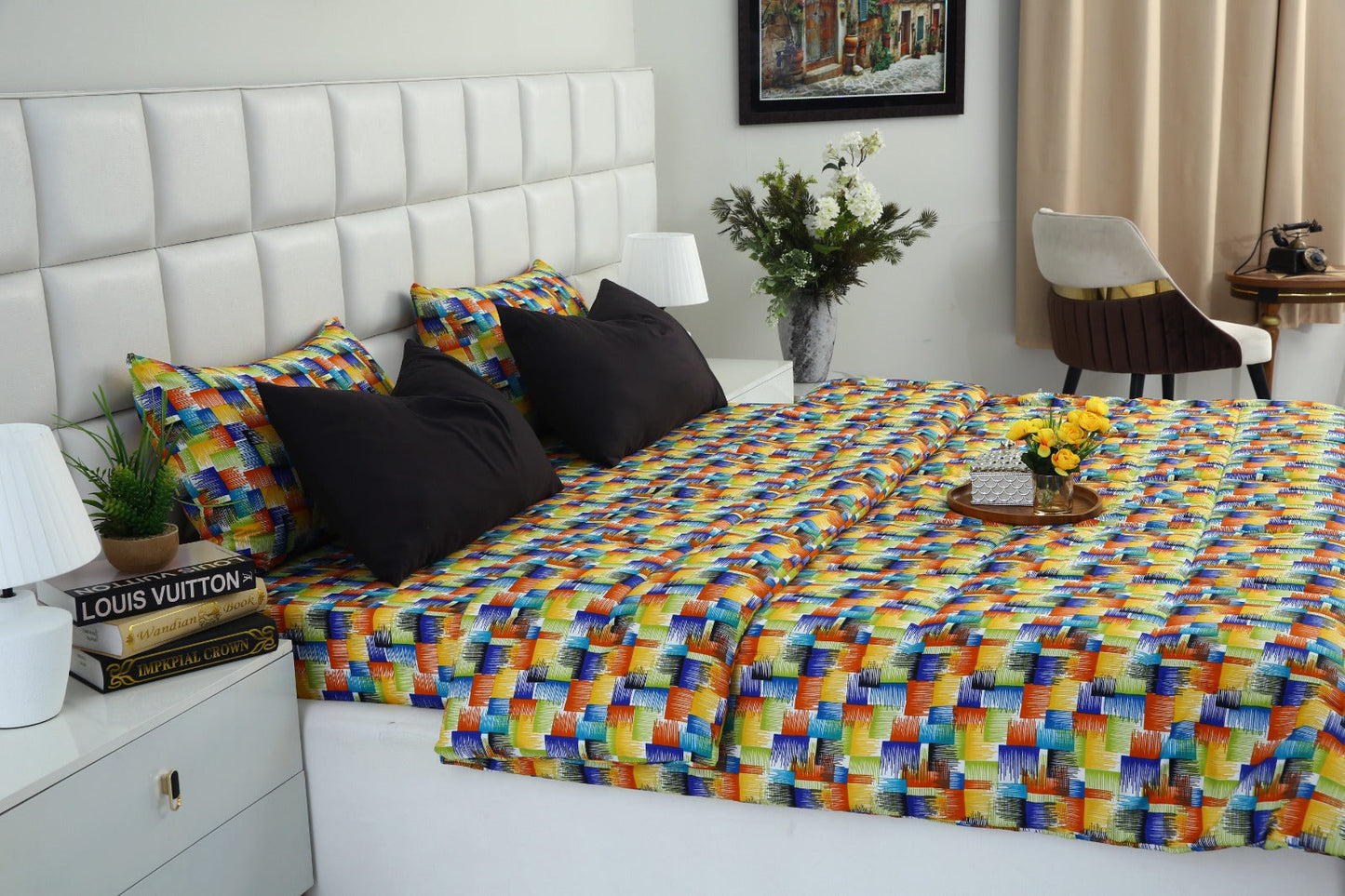 6 PCs Summer Comforter Set-Coral Rush Bed Spread Apricot