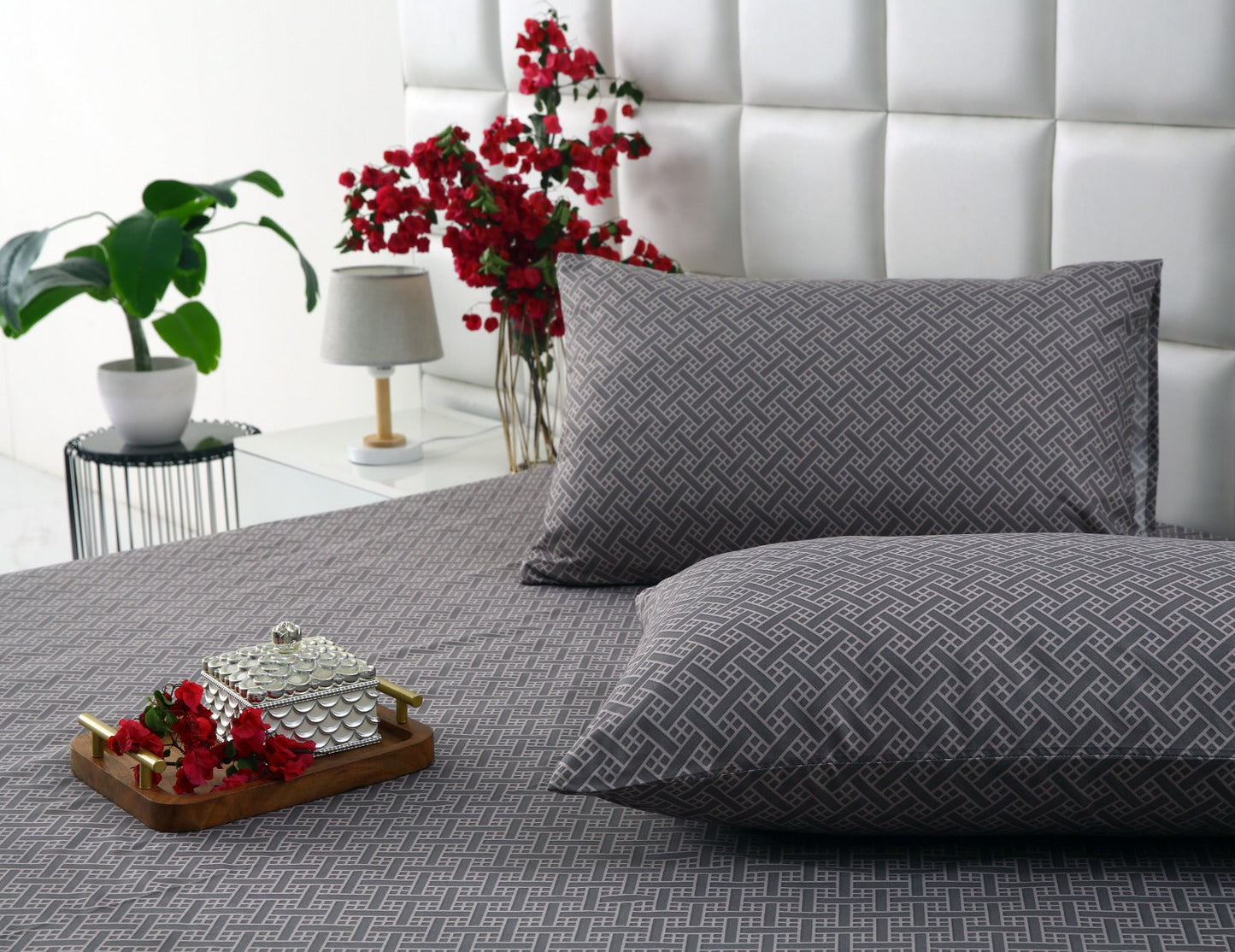 3 PCs Double Bed Sheet-Light Plaid Bed Sheets Apricot