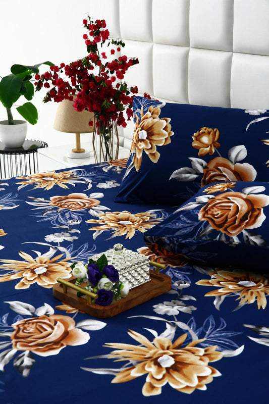 2Pcs Single Bed Sheet-Ethnic Flowers single bed sheet Apricot
