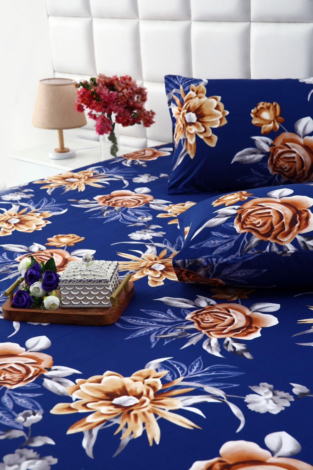 2Pcs Single Bed Sheet-Ethnic Flowers single bed sheet Apricot