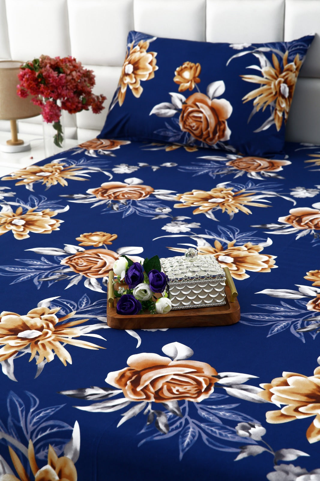 2Pcs Single Bed Sheet-Ethnic Flowers single bed sheet Apricot