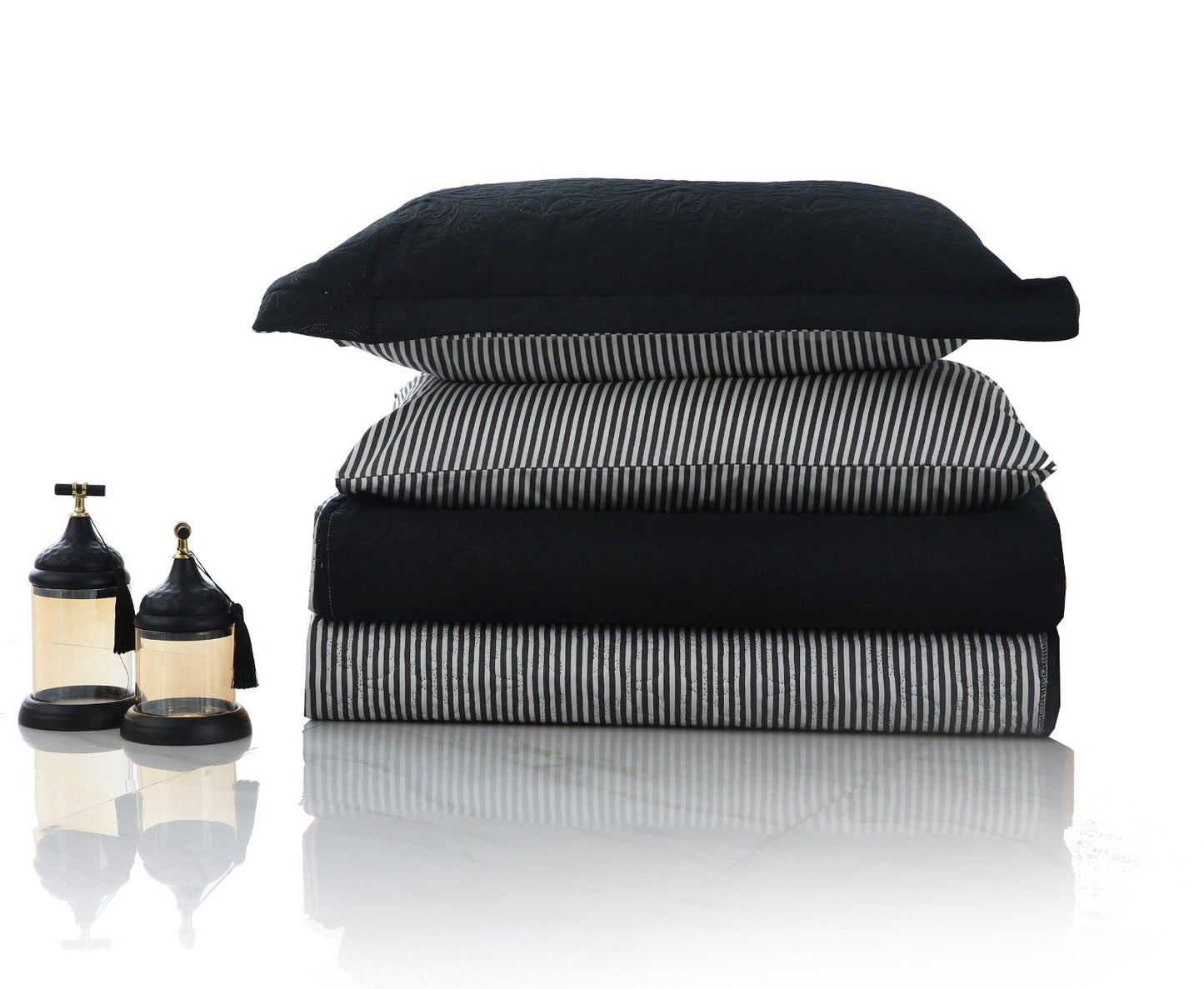 6 PCs Dyed Bed Spread Set-Black Bed Spread Apricot