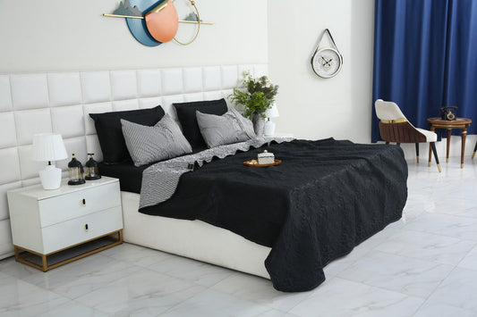 6 PCs Dyed Bed Spread Set-Black Bed Spread Apricot