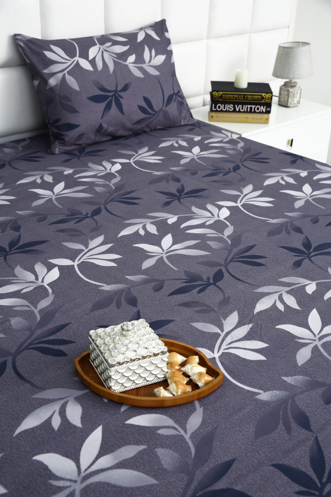 2Pcs Single Bed Sheet-Grey Leaf