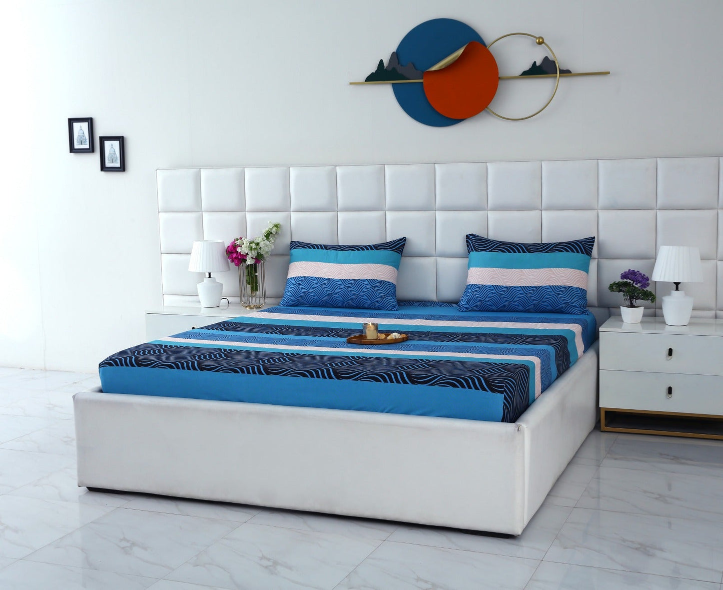 Fitted Bed Sheet-Aqua Wave Fitted Sheets Apricot