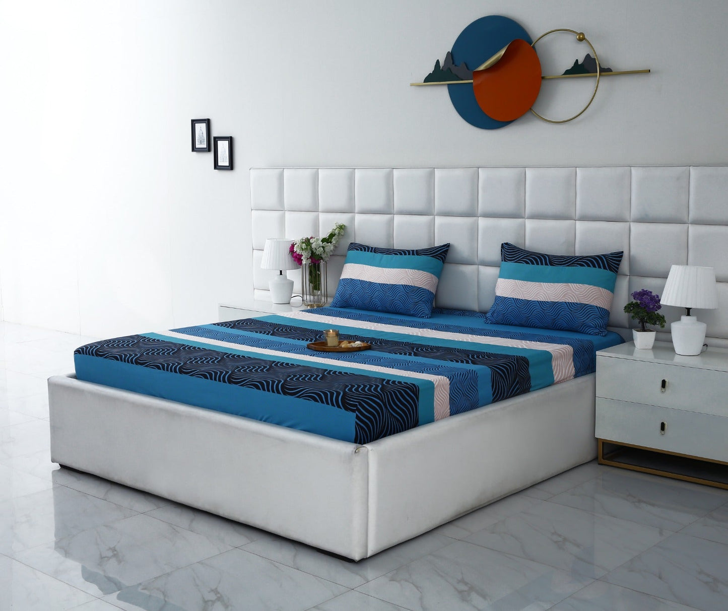 Fitted Bed Sheet-Aqua Wave Fitted Sheets Apricot