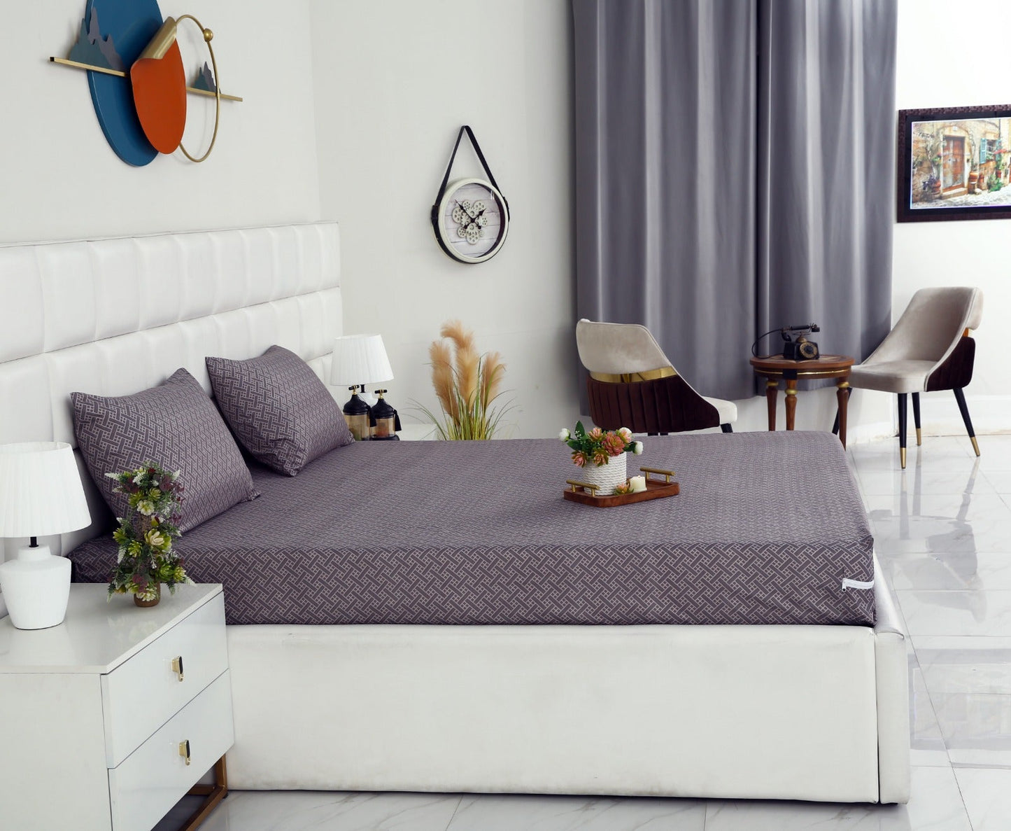 Zipper Mattress Cover Printed-Light Plaid Protectors Apricot