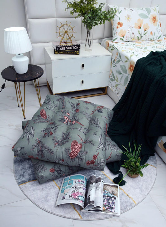 Digital Printed Square Floor Cushions-Summer Slumber cushions Apricot