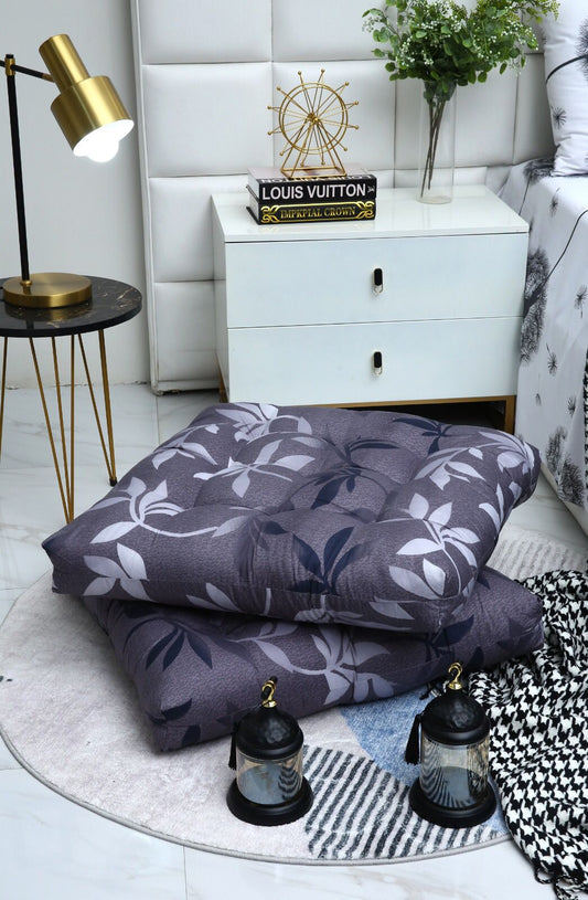 Digital Printed Square Floor Cushions-Grey Leaf cushions Apricot