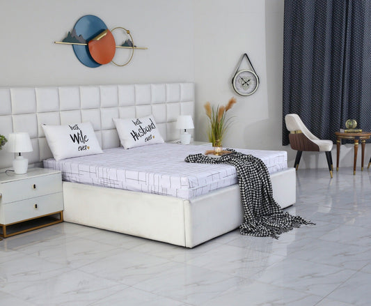 Zipper Mattress Cover Printed-White Check Protectors Apricot